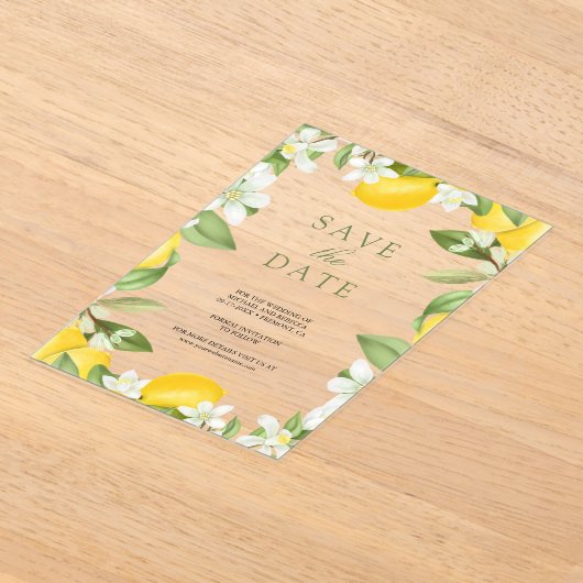 Citrus Lemon Orchard Wedding Save the Date Acryl Uitnodigingen (Laagn)