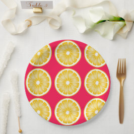 Citrus Lemon Slice Hot Pink & Yellow Papieren Bordje