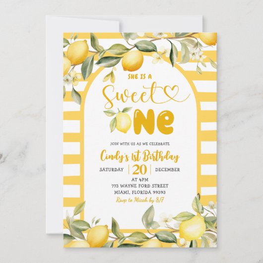 Citrus Lemon Theme Sweet One Eerste Verjaardag Kaart (Voorkant)