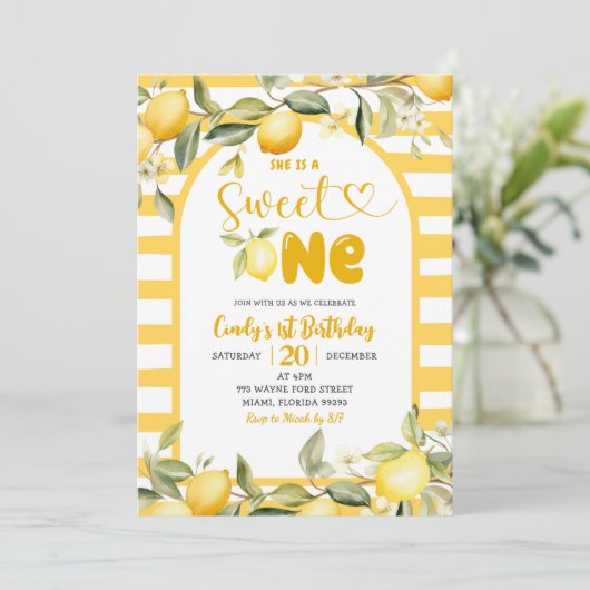 Citrus Lemon Theme Sweet One Eerste Verjaardag Kaart (Staand voorkant)