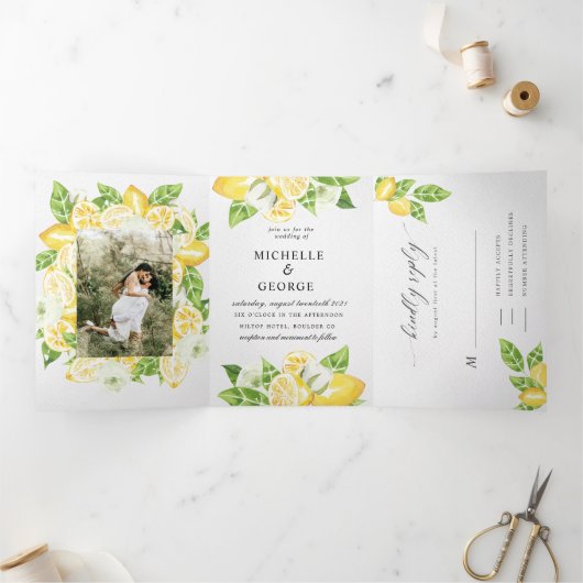 Citrus Lemon Tree Faire-part de mariage Tri-Fold (Intérieur)