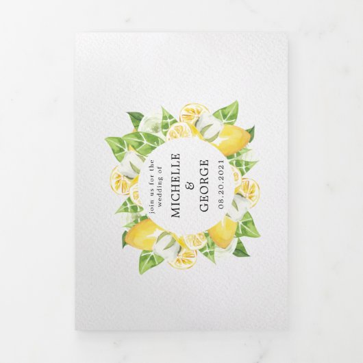 Citrus Lemon Tree Faire-part de mariage Tri-Fold (Page de couverture)