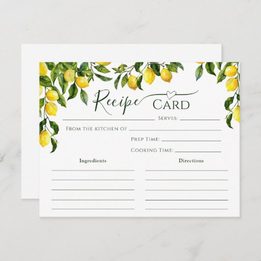Citrus Lemon Vrijgezellenfeest Recipe Kaart (Voorkant / Achterkant)