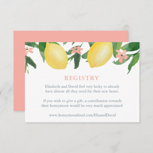 Citrus Lemons Pink Matching Registry Informatie Informatiekaartje (Voorkant / Achterkant)