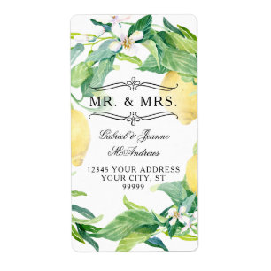 Citrus Lemons White Floral Greenery Wreath Wedding Etiket