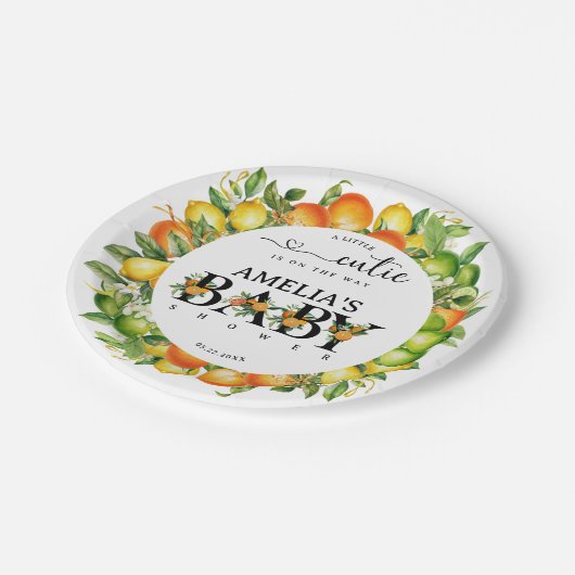 Citrus Little Cutie Sinaasappel Groene Bloem Papieren Bordje (Gekanteld)