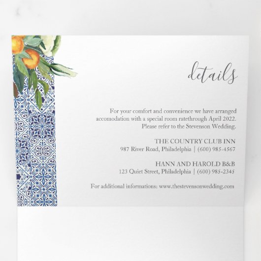 Citrus Mariage photo tuiles Tri-Fold Invitation (Intérieur en premier)