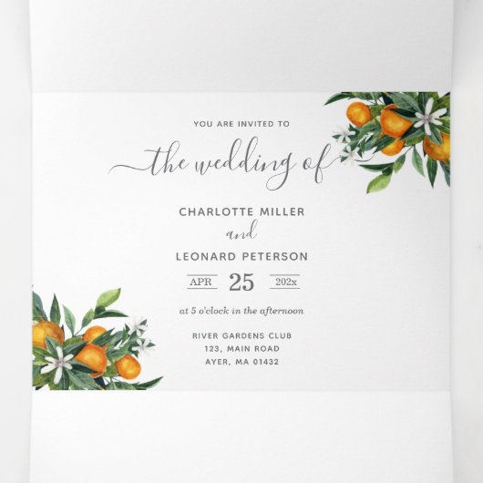 Citrus Mariage photo tuiles Tri-Fold Invitation (Intérieur au milieu)