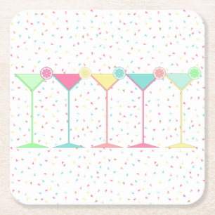Citrus Martini Cocktail Confetti Feest Viering Vierkante Kartonnen Onderzetter