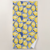 Citrus Mediterraan Blauw Wit Tegel Strandlaken (Voorkant)