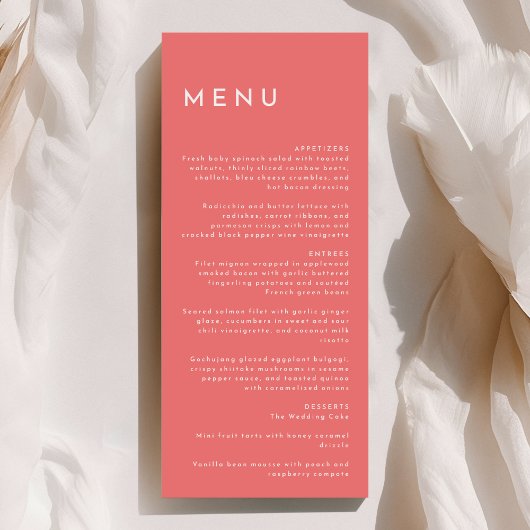 Citrus minimalistisch roze bruiloft plat menu