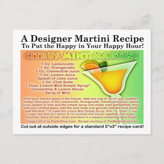 Citrus Mint Martini Recept Briefkaart (Voorkant)