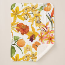 Citrus naadloos patroon met fruittak, bloemen