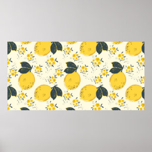 Citrus naadloos patroon met kleurrijke gele citroe poster