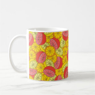 Citrus naadloos, veel sinaasappels, citroenen, gri koffiemok