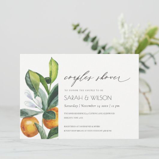 Citrus Orange Botanical Boho Couples Invitation de (Debout devant)