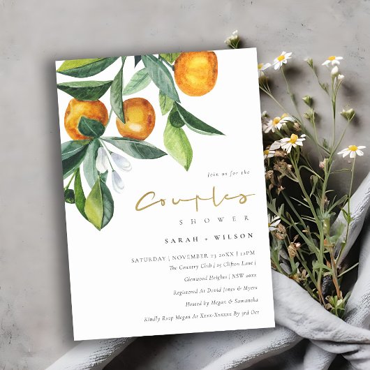 Citrus Orange Botanical Boho Couples Invitation de