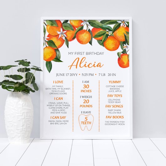 Citrus Oranje 1st Birthday Milestone Poster