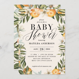 Citrus oranje bloesem baby shower party kaart