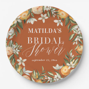 Citrus, oranje + bloesem vrijgezellenfeest papieren bordje