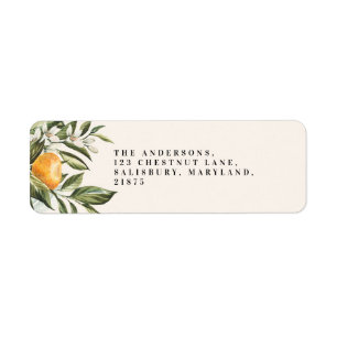 Citrus oranje blossom botanische rustige bruidskic etiket