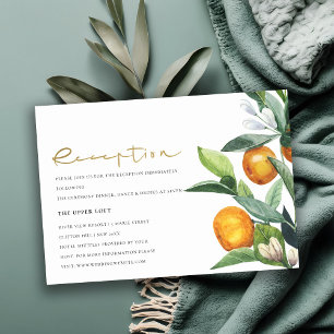 Citrus Oranje Botanische Boho Bruiloftsreceptie Informatiekaartje