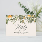 Citrus oranje botanische moderne rustige RSVP (Staand voorkant)
