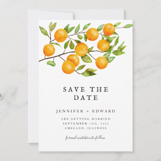 Citrus Oranje Wedding Save The Date (Voorkant)