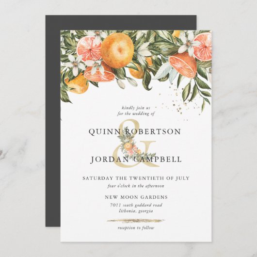 Citrus Orchard | Boho Botanical Wedding Invitation Kaart (Voorkant / Achterkant)