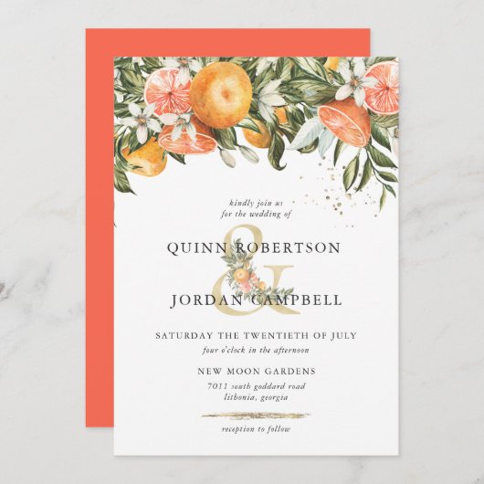 Citrus Orchard | Boho Botanical Wedding Invitation Kaart (Voorkant / Achterkant)