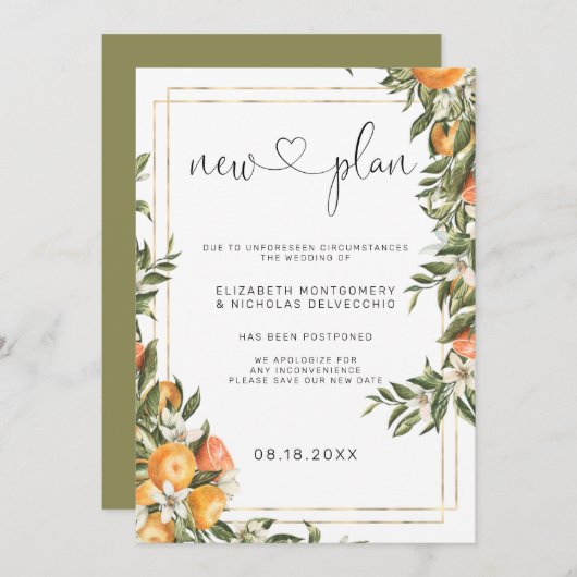 Citrus Orchard | Faire-part Mariage reporté (Devant / Derrière)