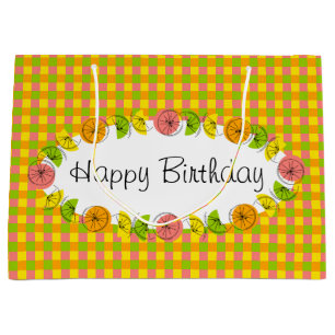 Citrus Oval Check Happy Birthday groot Cadeauzakje