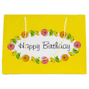 Citrus Oval Yellow Happy Birthday large Groot Cadeauzakje