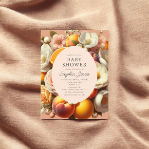 Citrus Pastel Blooms Perzik Baby shower Briefkaart