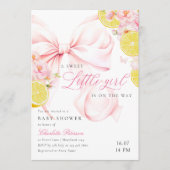 Citrus Pink Bow Lemon Baby Shower Invitation Kaart (Voorkant)