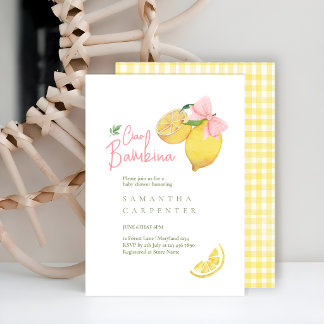 Citrus pink bow lemon baby shower kaart