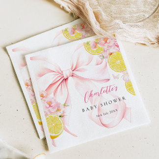 Citrus Pink Bow Lemon Baby shower Servet