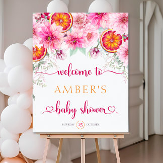 Citrus & Pink Flowers Baby shower Welkomstbord Poster