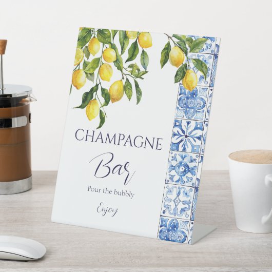 Citrus Positano Blauwe Tegels Champagne Bar Reclamebord Met Voetstuk (Insitu)