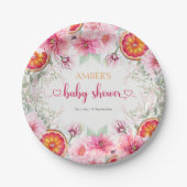 Citrus & Roze Aquarel Bloemen Baby Shower Papieren Bordje (Voorkant)