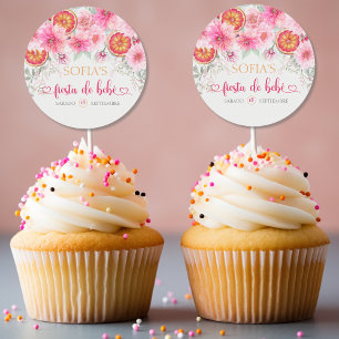 Citrus Roze Aquarel Bloemen Spaanse Baby Shower Ronde Sticker