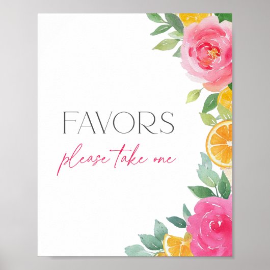 Citrus Roze Bloemen Baby shower Favors Sign Poster (Voorkant)
