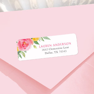 Citrus Roze Bloemen Baby shower Retouradres Etiket