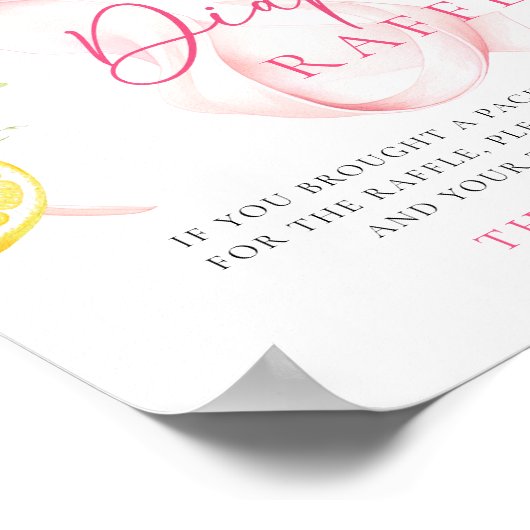 Citrus Roze Bow Luier Raffle Tafelteken Poster (Hoek)