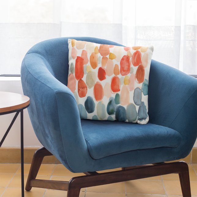 Citrus Season - Koraal- en Blauwe Stenen Kussen (Pillow on chair)