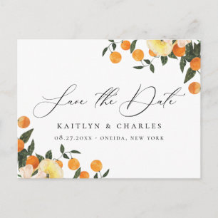 Citrus Sinaasappel Bloemen Bruiloft Save the Date Aankondigingskaart