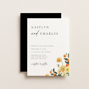 Citrus Sinaasappel Bloemige Trouw Kaart