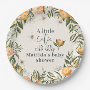 Citrus, sinaasappel + bloesem baby shower party de papieren bordje