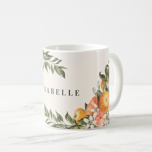 Citrus sinaasappel botanische modern rustiek geper koffiemok (Voorkant rechts)