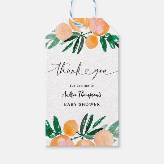 Citrus Sinaasappel Dank u Baby shower Cadeaulabel (Voorkant)